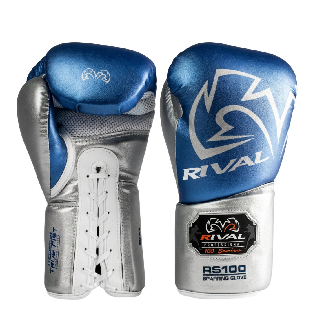 Blue & Silver Rival RS100 Professional Sparring Gloves